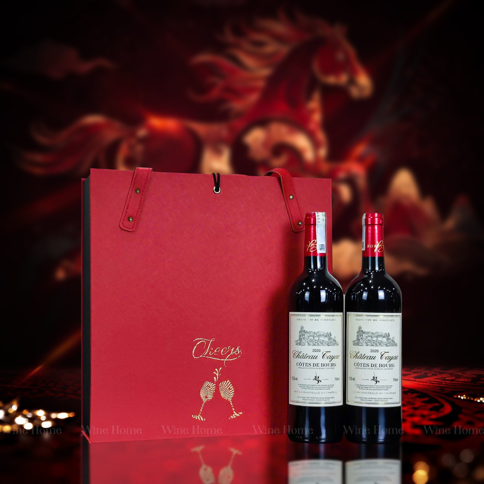 Hộp quà rượu vang 2 chai Chateau Tayac Cotes de Bourg – Phiên bản hộp da kèm ly sang trọng | Rượu Vang Wine Home Hộp quà rượu vang 2 chai Chateau Tayac Cotes de Bourg