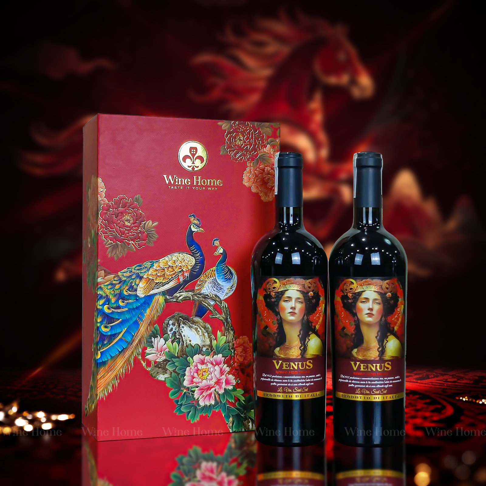 Hộp Quà Rượu Vang 2 Chai Venus Rosso Semi Dolce – Quà Tặng Sang Trọng Cho Dịp Đặc Biệt | Rượu Vang Wine Home Hộp Quà Rượu Vang 2 Chai Venus Rosso Semi Dolce