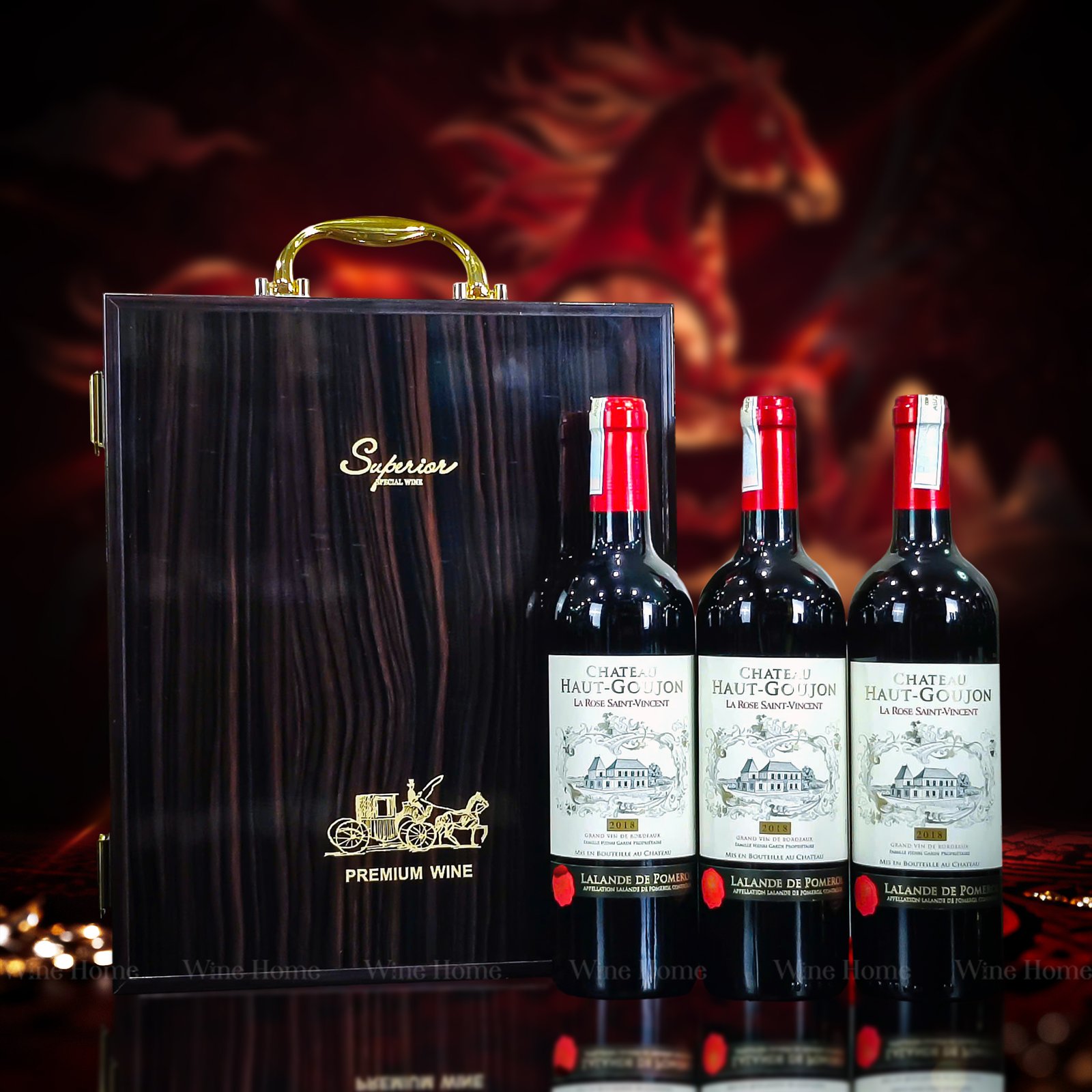 Hộp quà rượu vang 3 chai Chateau Haut Goujon – Tặng phẩm thượng hạng mang đậm phong cách Bordeaux | Rượu Vang Wine Home Hộp quà rượu vang 3 chai Chateau Haut Goujon