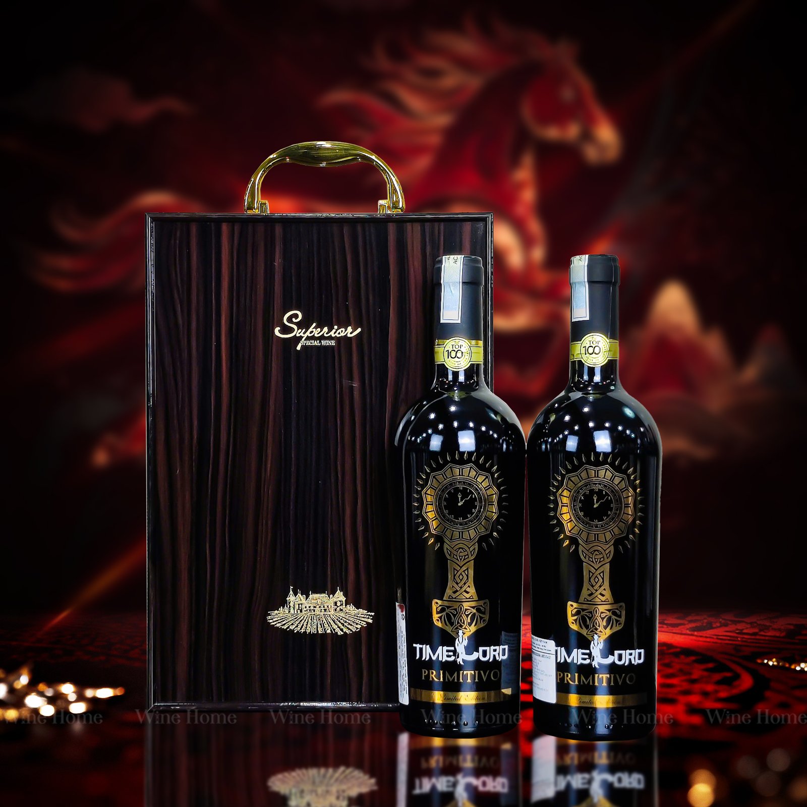 Hộp Quà Rượu Vang 2 Chai Timelord Primitivo – Món Quà Sang Trọng Trong Phiên Bản Hộp Gỗ Sơn Mài | Rượu Vang Wine Home Hộp Quà Rượu Vang 2 Chai Timelord Primitivo