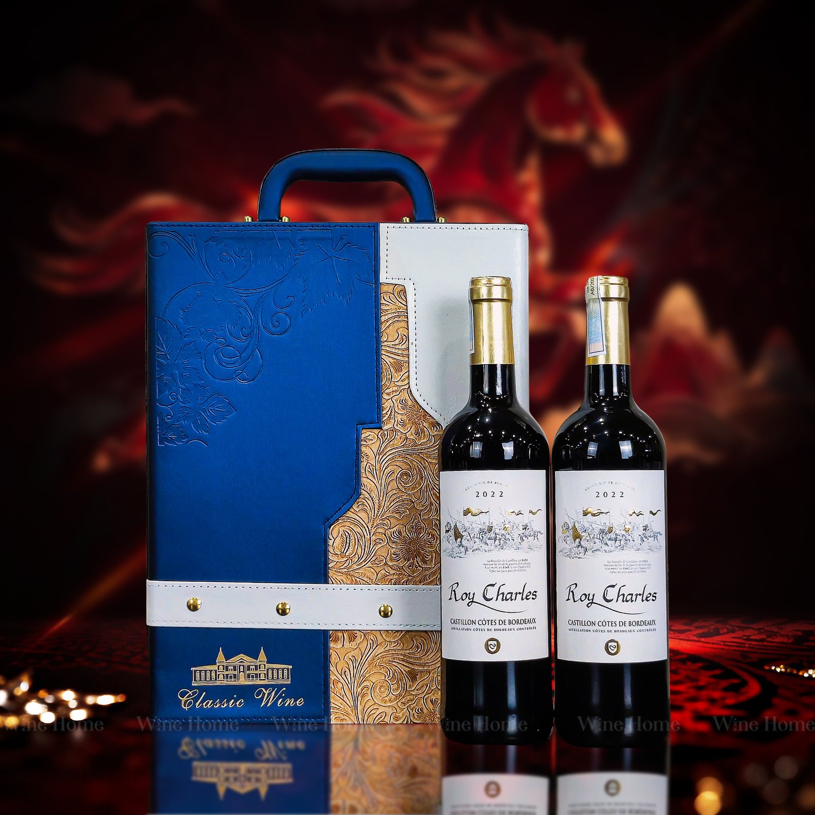 Hộp quà rượu vang 2 chai Roy Charles – Phiên bản hộp da kèm phụ kiện sang trọng, món quà biếu tinh tế cho mọi dịp đặc biệt | Rượu Vang Wine Home Hộp quà rượu vang 2 chai Roy Charles