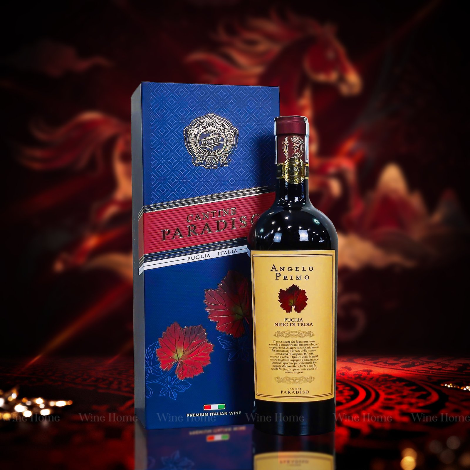 Hộp quà rượu vang 1 chai Angelo Primo Nero di Troia – Quà tặng rượu vang Ý sang trọng từ Cantine Paradiso | Rượu Vang Wine Home Hộp quà rượu vang 1 chai Angelo Primo Nero di Troia