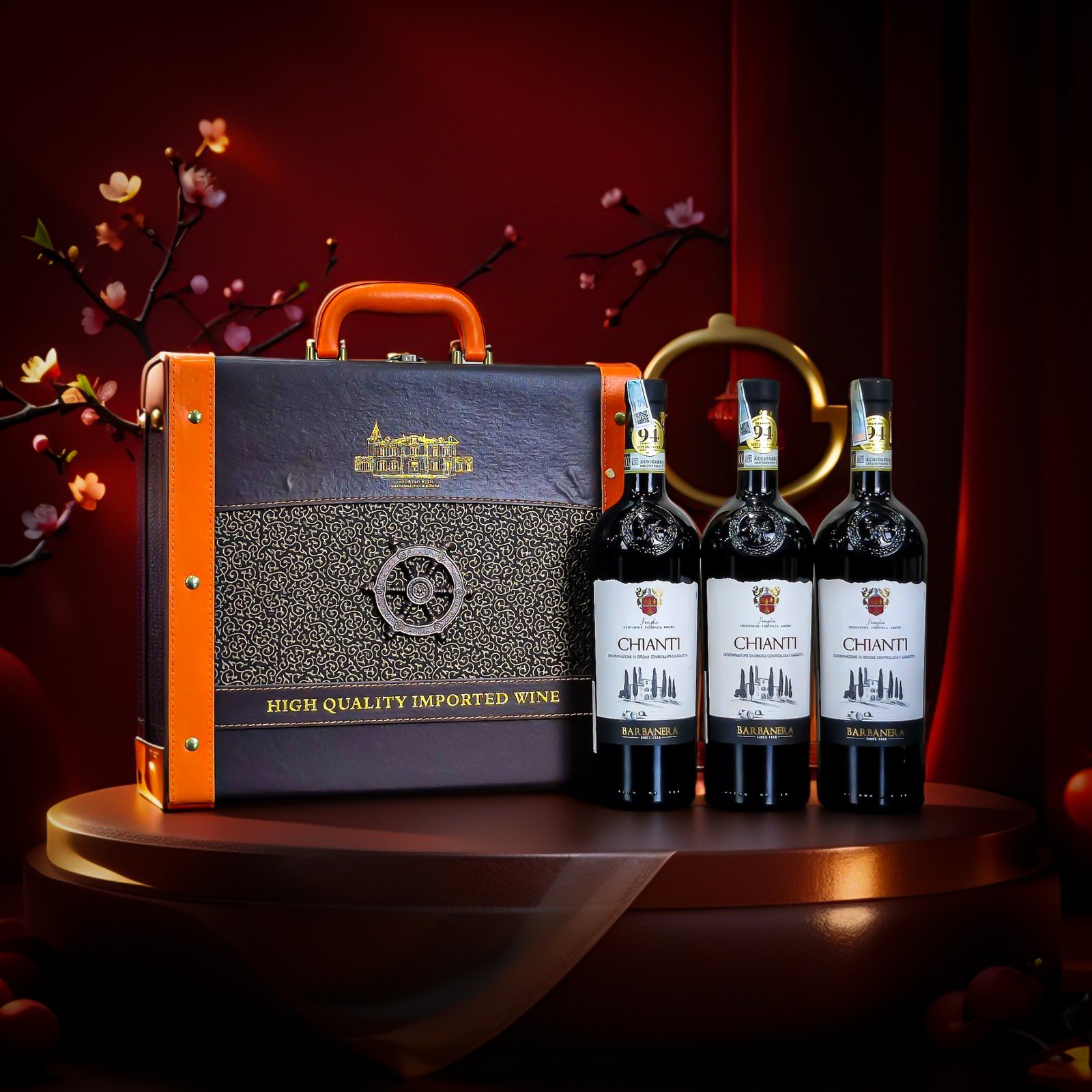 Hộp quà rượu vang 3 chai Chianti DOCG Barbenera – Phiên bản hộp da sang trọng, quà tặng đẳng cấp | Rượu Vang Wine Home Hộp quà rượu vang 3 chai Chianti DOCG Barbenera
