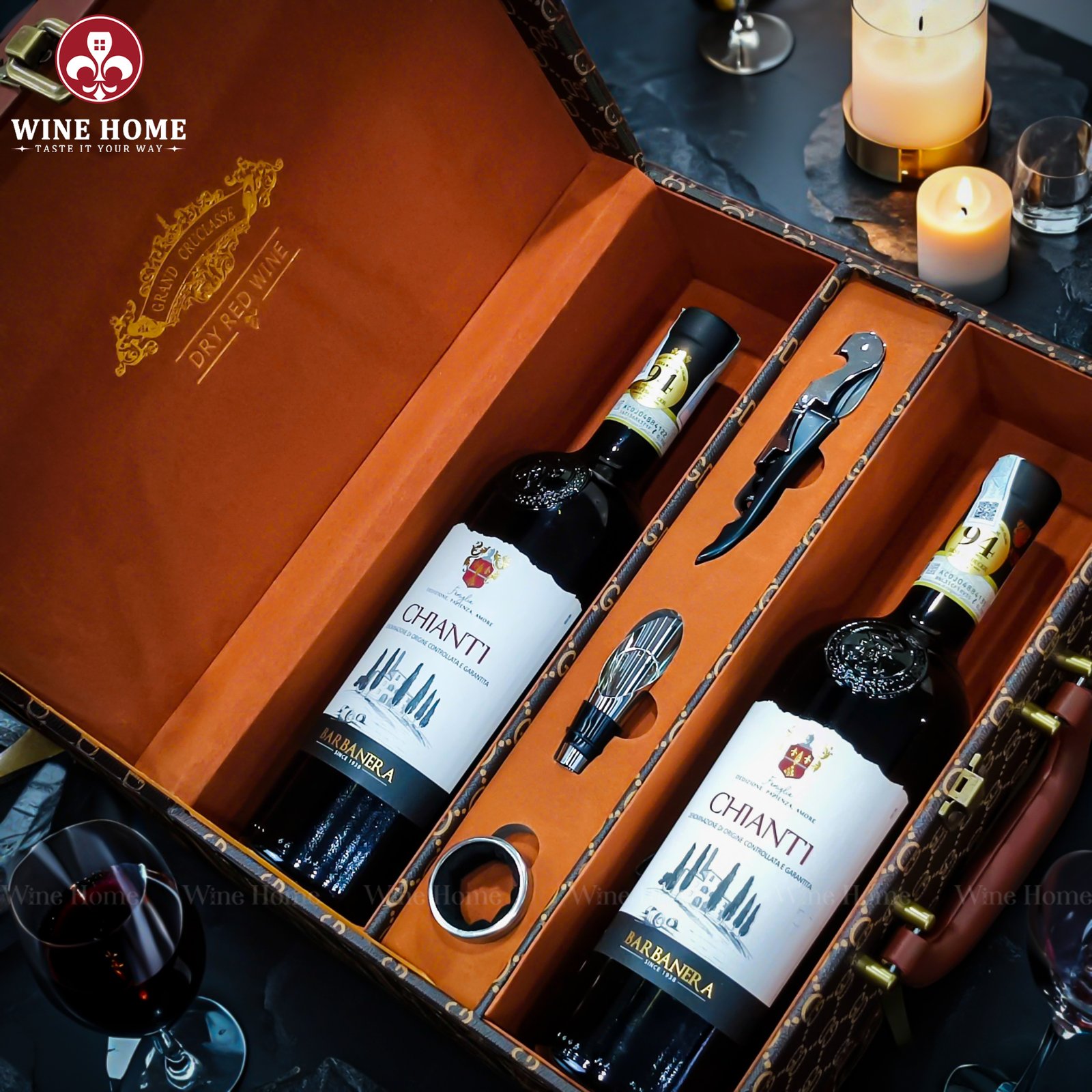 Hộp quà rượu vang 2 chai Chianti DOCG Barbanera – Quà biếu sang trọng từ Ý | Rượu Vang Wine Home Hộp quà rượu vang 2 chai Chianti DOCG Barbanera