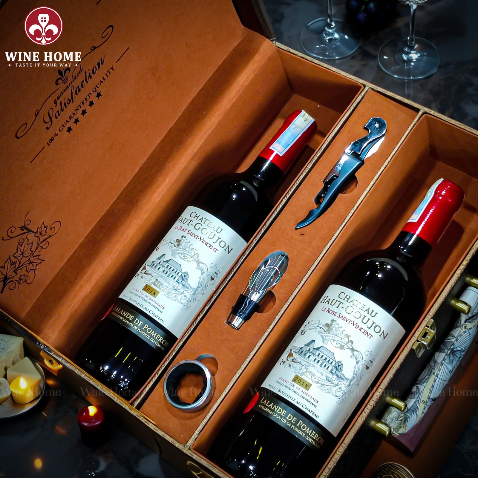 Hộp quà rượu vang 2 chai Chateau Haut Goujon – Biểu tượng quà tặng sang trọng mang phong vị Pháp | Rượu Vang Wine Home Hộp quà rượu vang 2 chai Chateau Haut Goujon