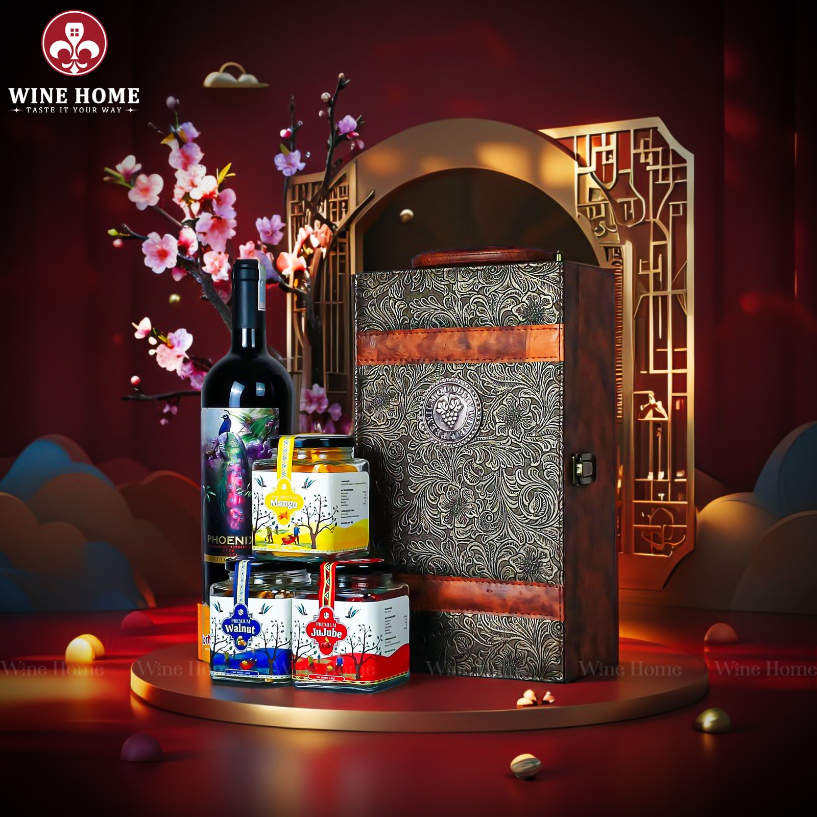 Hộp quà Tết Ngọ Niên Khai Lộc NN04 – Quà tặng doanh nghiệp cao cấp 2026 mang may mắn và thịnh vượng từ Wine Home | Rượu Vang Wine Home Hộp quà Tết Ngọ Niên Khai Lộc NN04