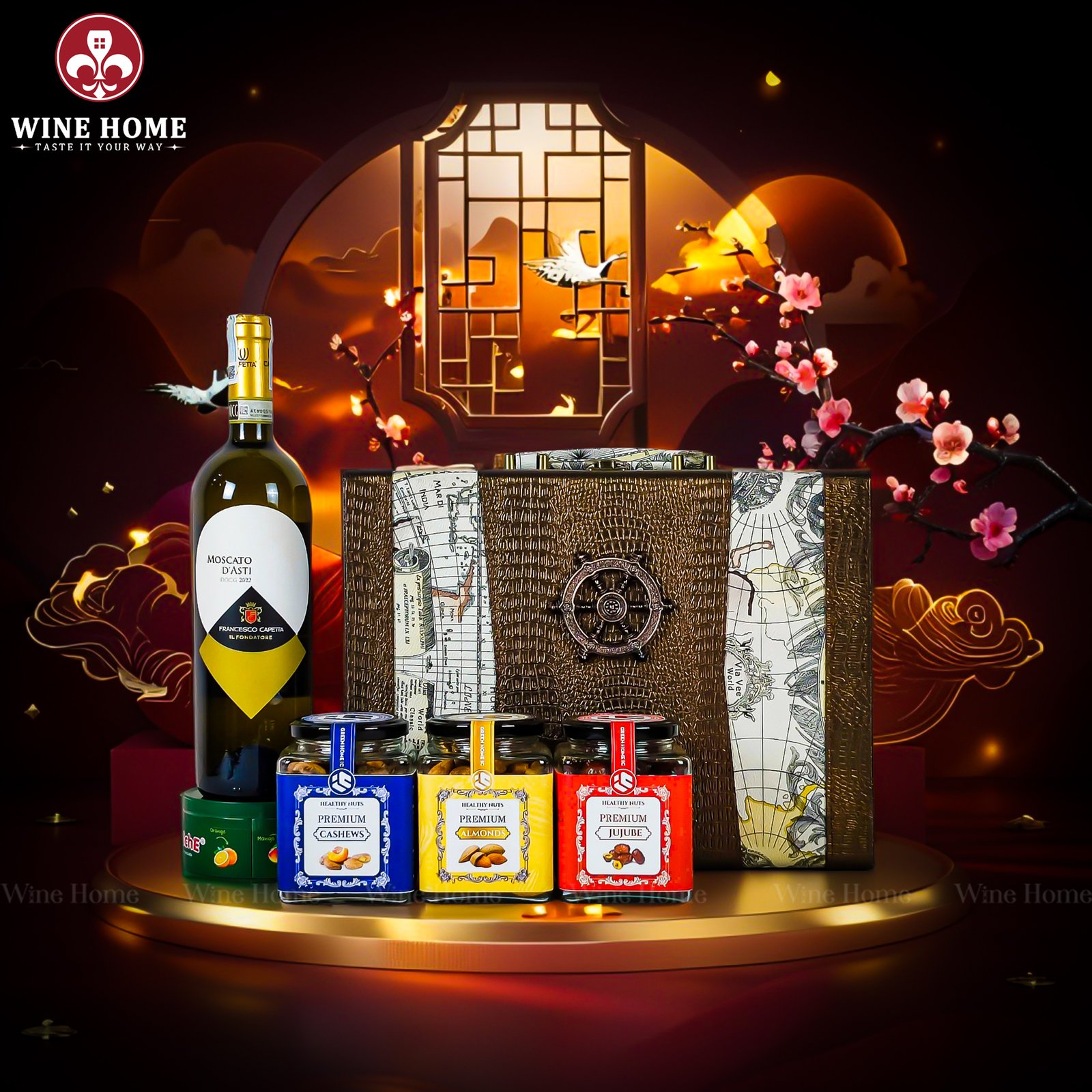 Hộp Quà Tết Rượu Hạt Hộp Da Vali Họa Tiết Vô Lăng 04 – Siêu Phẩm Quà Tặng Doanh Nghiệp Cao Cấp 2026 | Rượu Vang Wine Home Hộp Quà Tết Rượu Hạt Hộp Da Vali Họa Tiết Vô Lăng 04