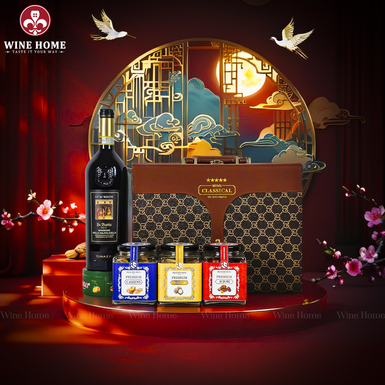 Hộp Quà Tết Rượu Hạt Hộp Da Nâu Vali 07 – Quà Tết Doanh Nghiệp Sang Trọng & Đẳng Cấp 2026 | Rượu Vang Wine Home Hộp Quà Tết Rượu Hạt Hộp Da Nâu Vali 07