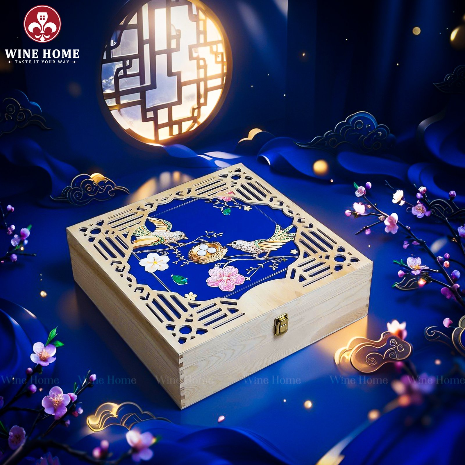 Hộp Quà Tết Xuân Như Ý Hộp Gỗ Blue 03 – Quà Tặng Doanh Nghiệp Cao Cấp Cho Tết 2026 | Rượu Vang Wine Home Hộp Quà Tết Xuân Như Ý Hộp Gỗ Blue
