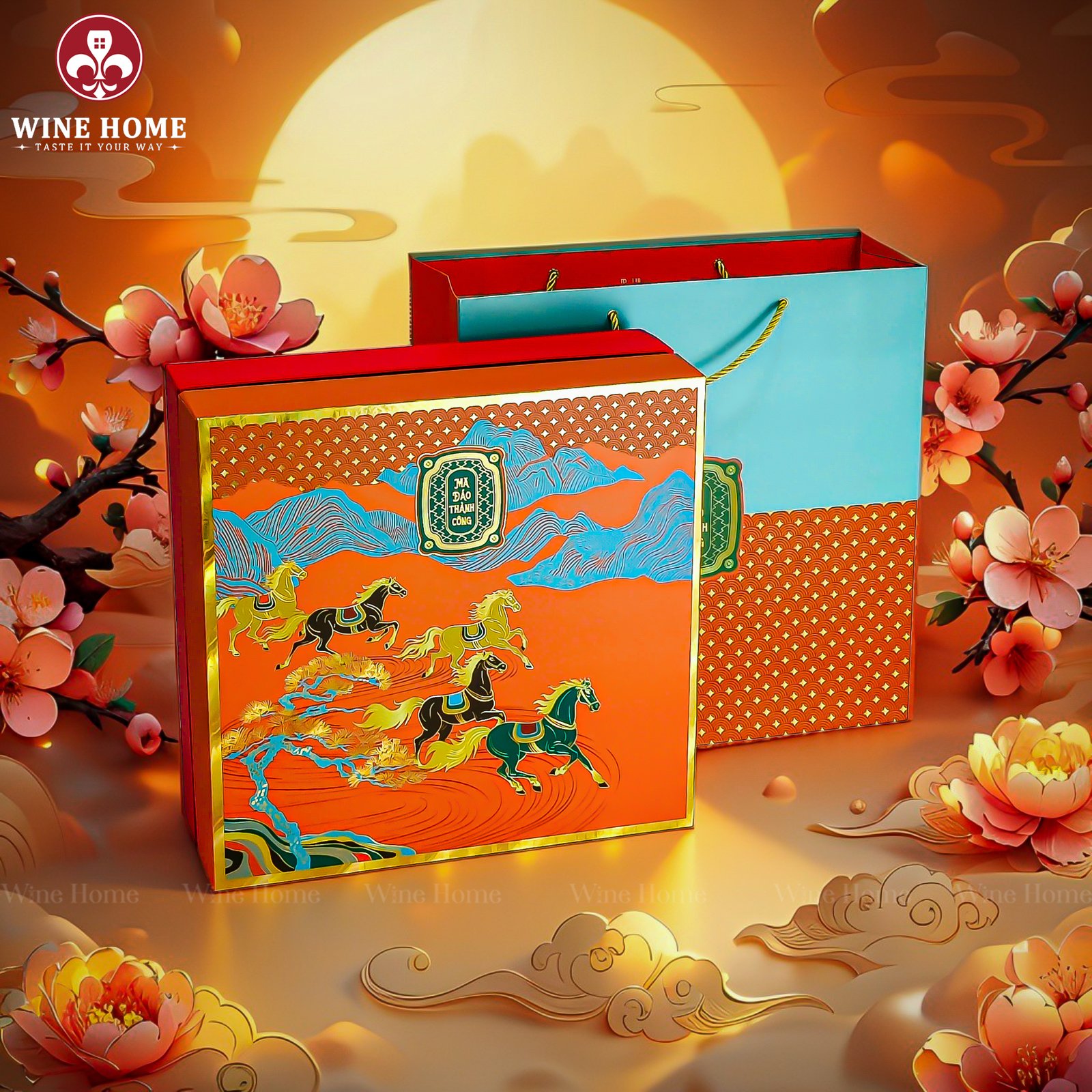 Hộp Quà Tết Mã Đáo Thành Công 04 | Quà Tết Cao Cấp Wine Home 2026 | Rượu Vang Wine Home Hộp Quà Tết Mã Đáo Thành Công