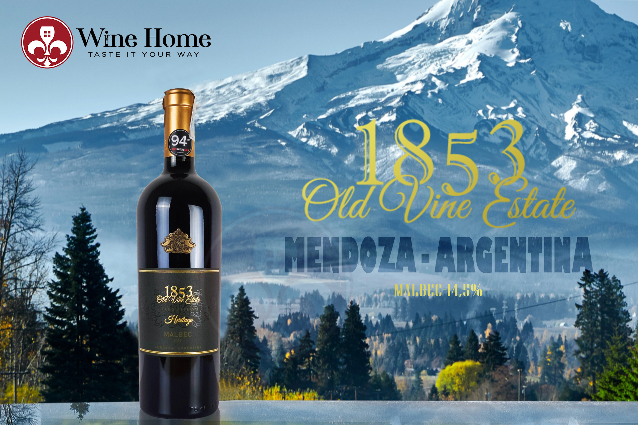 Rượu vang Argentina : 1853 Old Vine Estate Heritage Malbec 14,5%