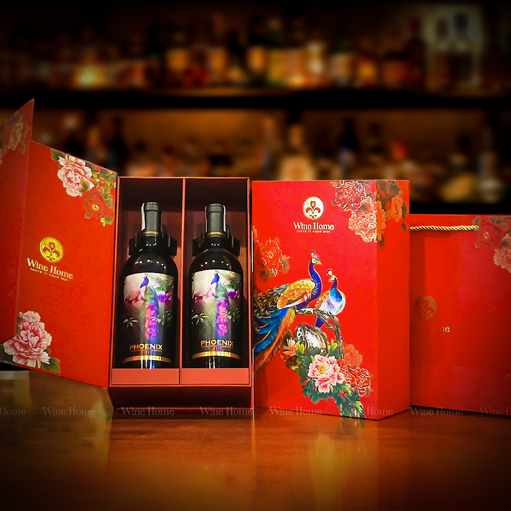 Hộp quà rượu vang 2 chai rượu vang Ý Phoenix Negroamaro Sangiovese