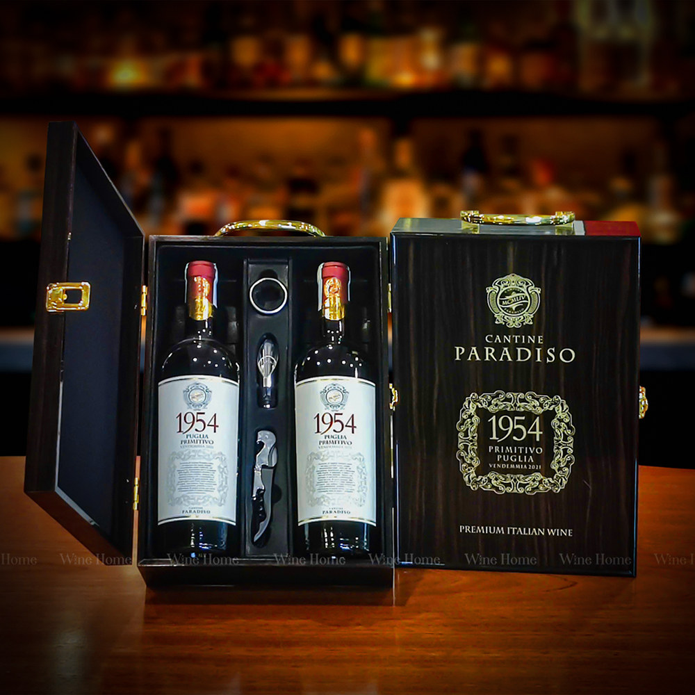 Hộp quà rượu vang 2 chai rượu vang Ý 1954 Primitivo Cantine Paradiso