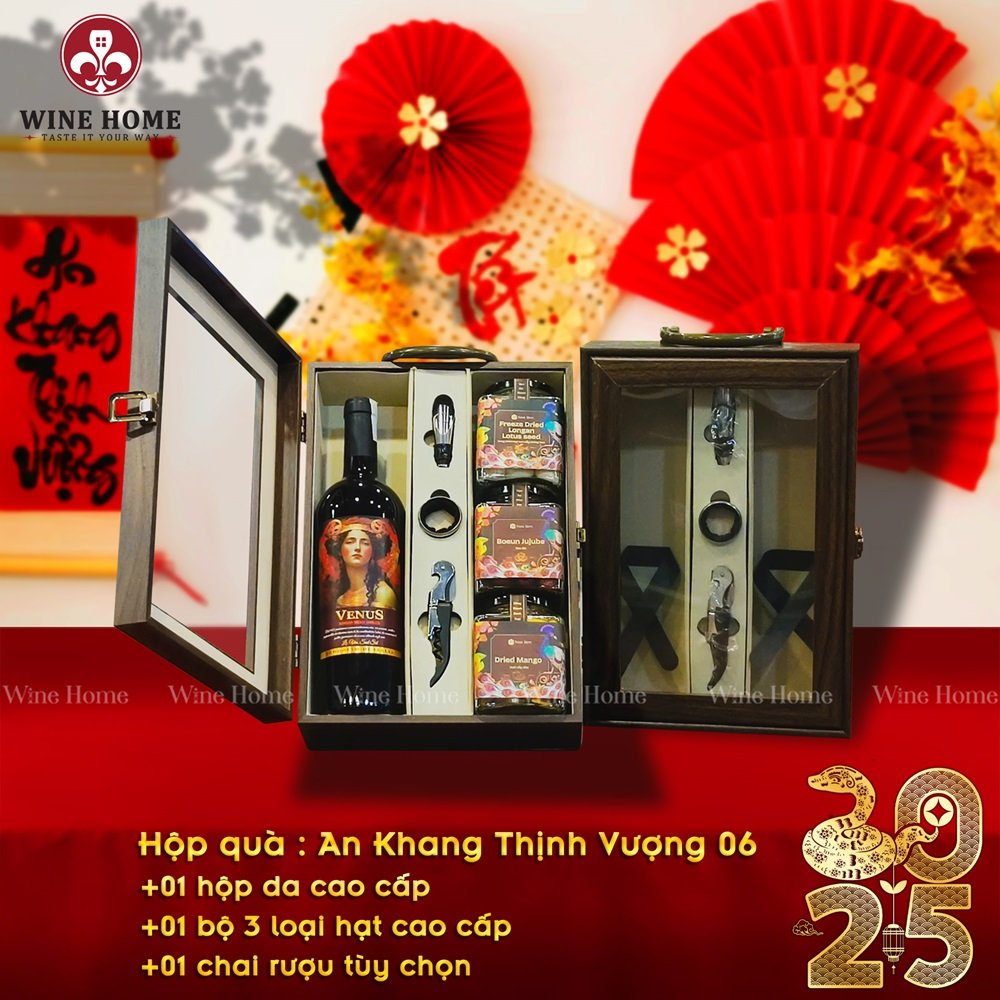 Hộp quà tết bộ hộp rượu hạt 06 | Rượu Vang Wine Home Hộp quà tết 2025 bộ hộp rượu hạt 06