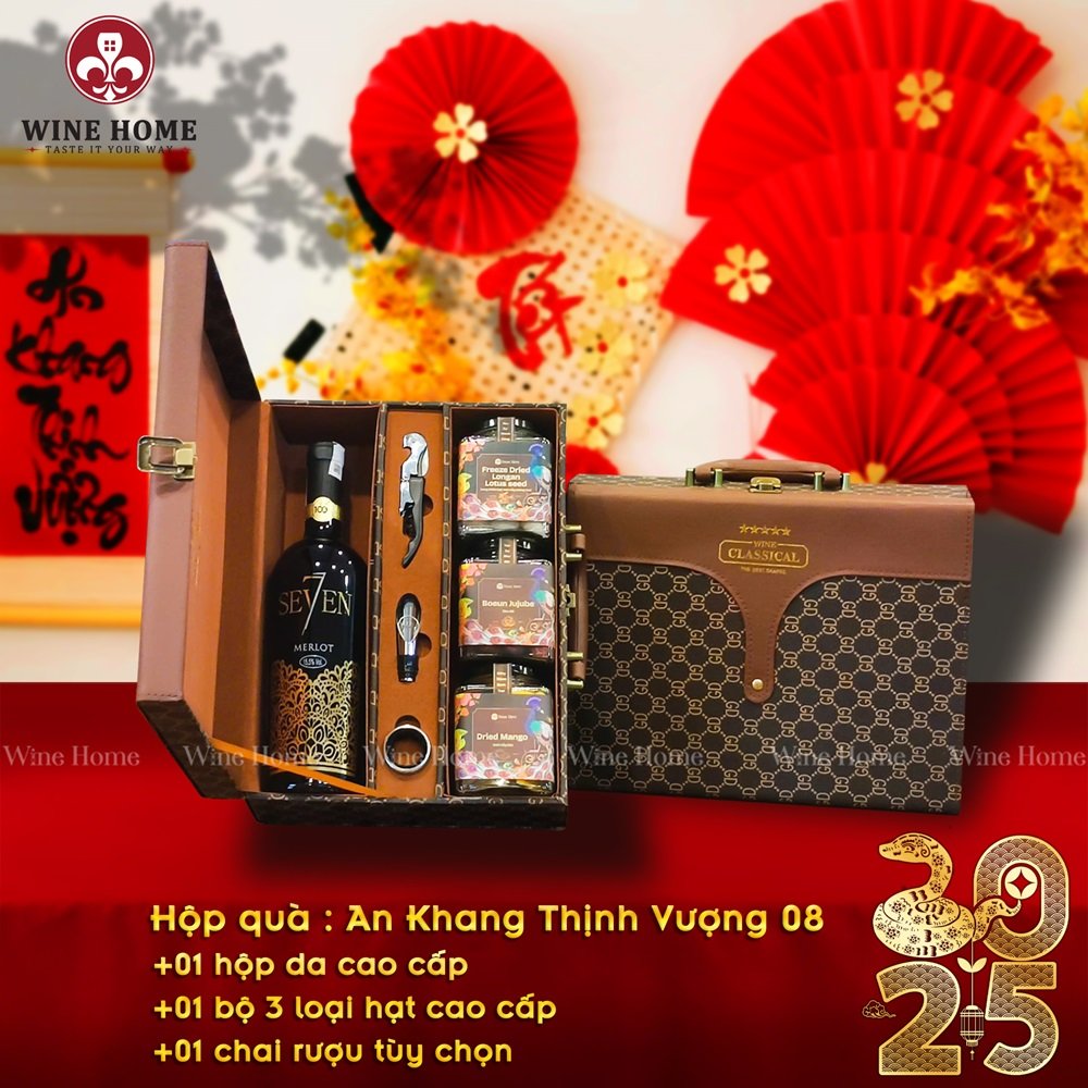 Hộp quà tết 2025 bộ hộp rượu hạt 08 | Rượu Vang Wine Home Hộp quà tết 2025 bộ hộp rượu hạt 08