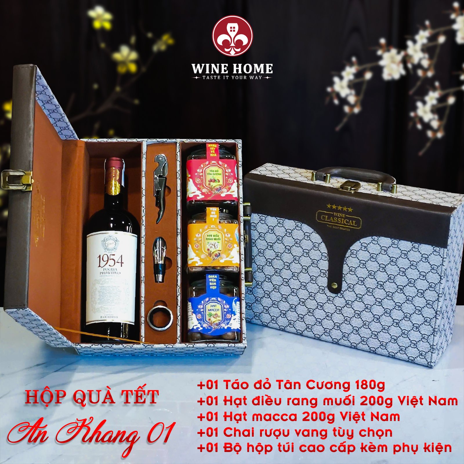 Hộp quà rượu hạt Tết An Khang 01 | Rượu Vang Wine Home Hộp quà rượu hạt Tết An Khang 01