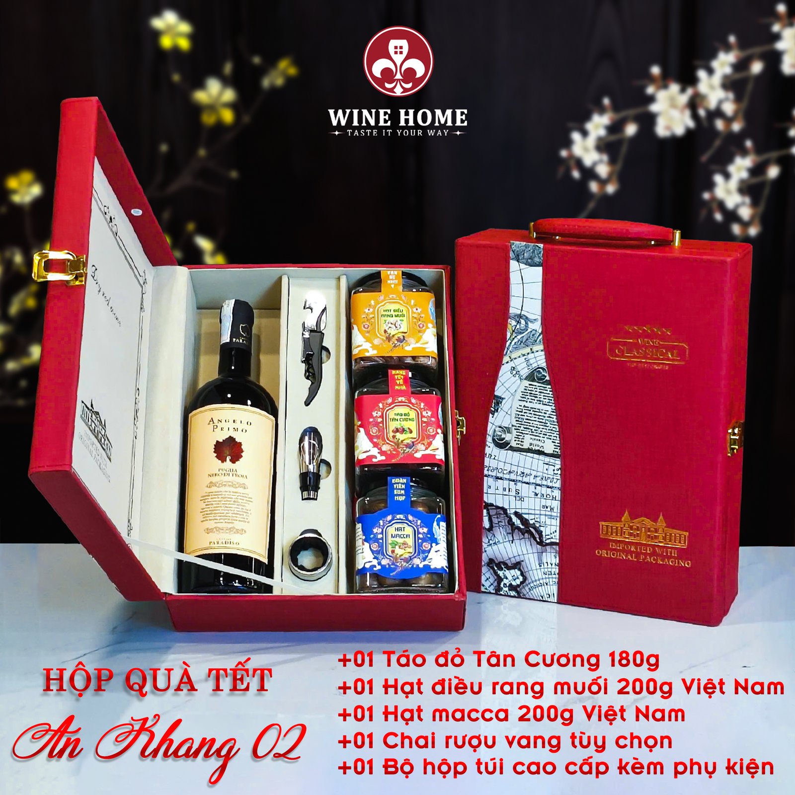 Hộp quà rượu hạt Tết An Khang 02 | Rượu Vang Wine Home Hộp quà rượu hạt Tết An Khang 02