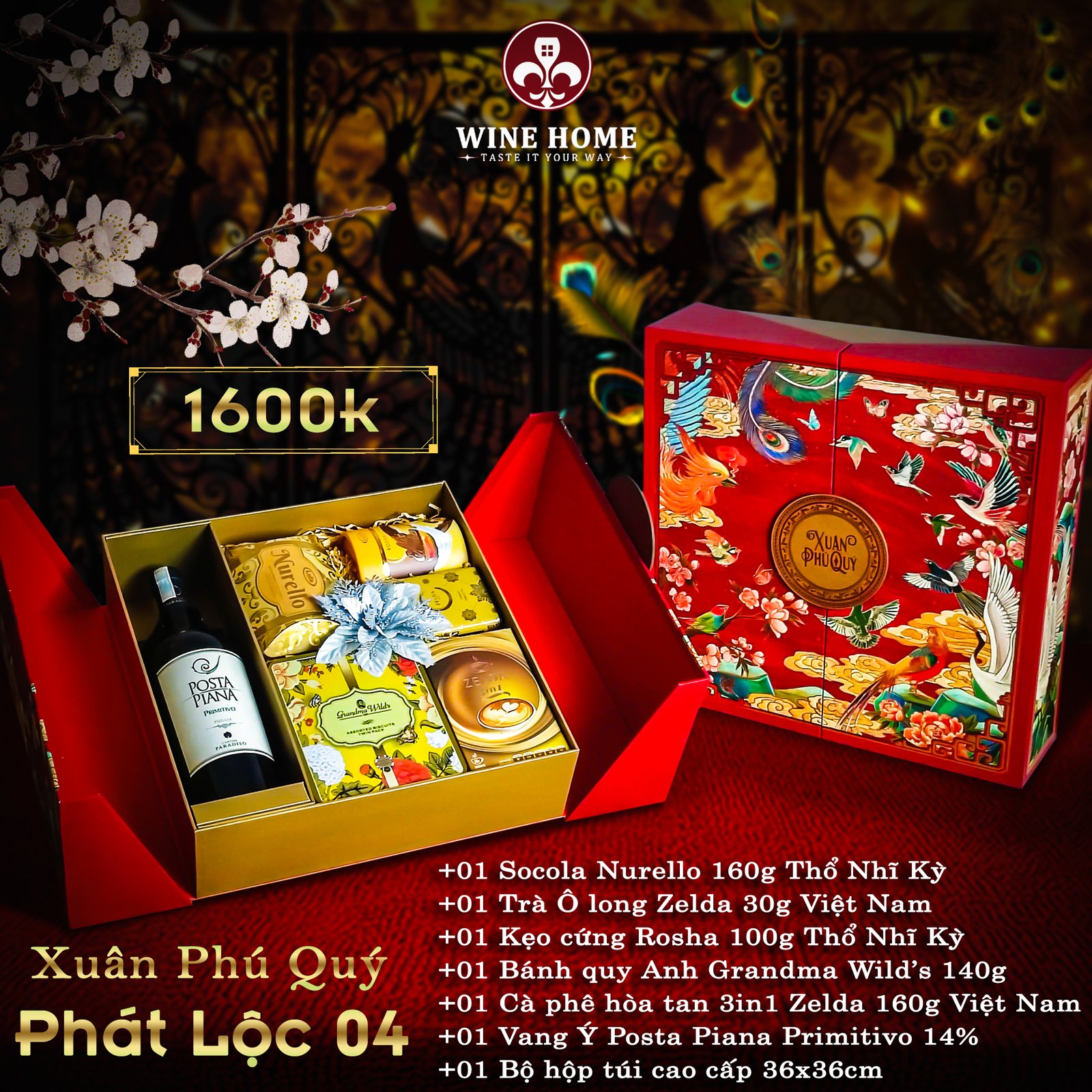 Hộp quà tết cao cấp 2025 Xuân Phú Quý Phát Lộc 04 | Rượu Vang Wine Home Hộp quà tết cao cấp 2025 Xuân Phú Quý Phát Lộc 04