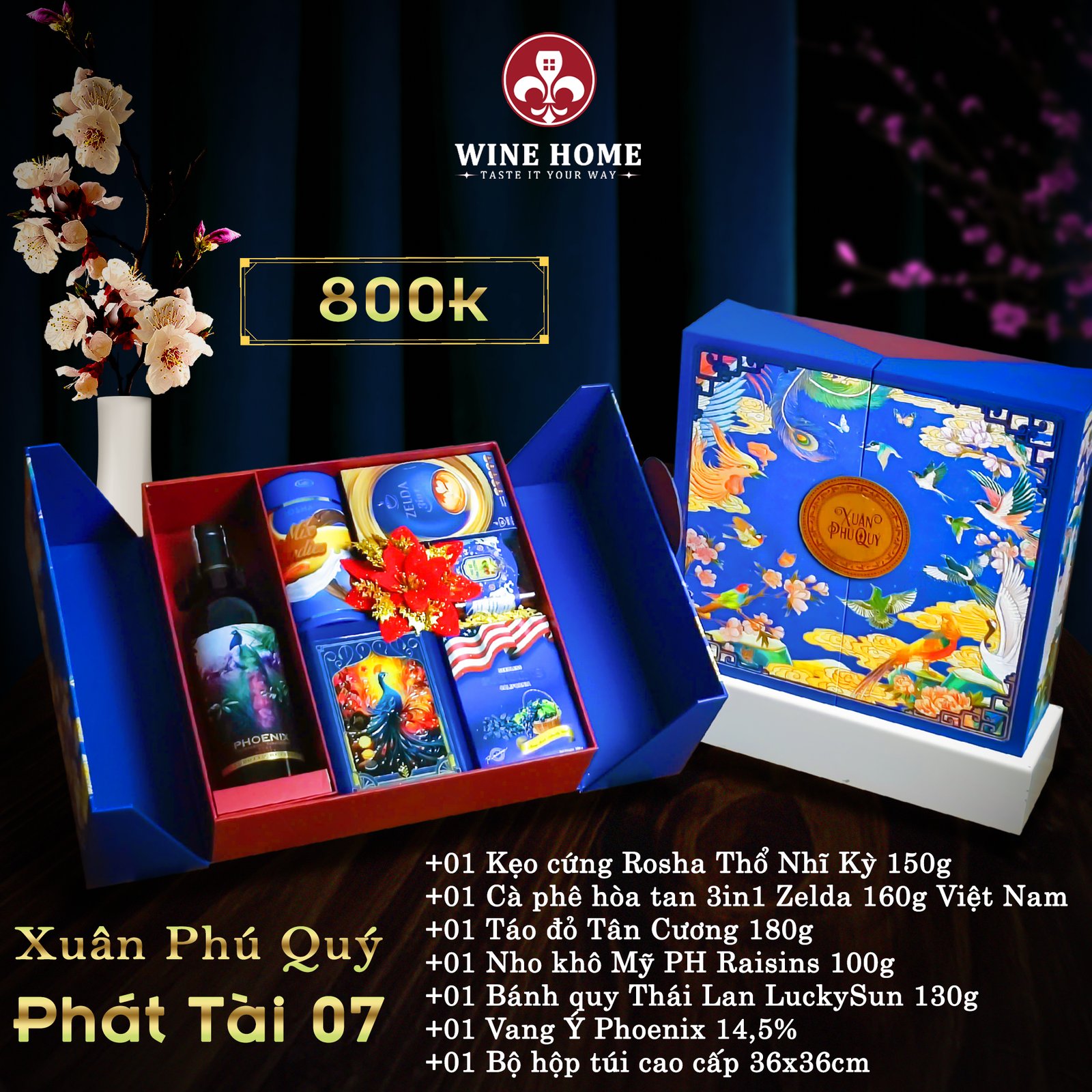 Hộp quà tết cao cấp 2025 Xuân Phú Quý Phát Tài 07 | Rượu Vang Wine Home Hộp quà tết cao cấp 2025 Xuân Phú Quý Phát Tài 07
