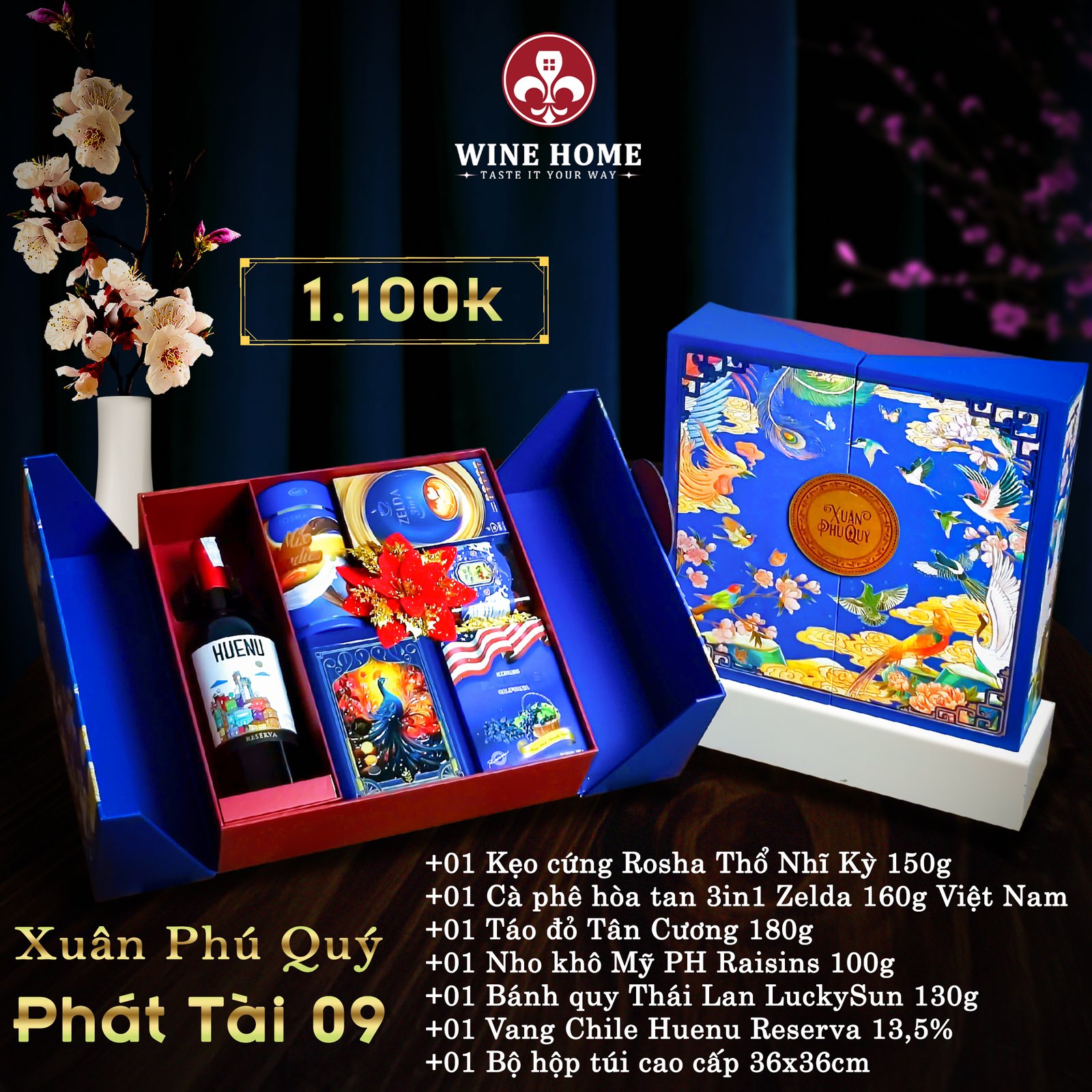 Hộp quà tết cao cấp 2025 Xuân Phú Quý Phát Tài 09 | Rượu Vang Wine Home Hộp quà tết cao cấp 2025 Xuân Phú Quý Phát Tài 09