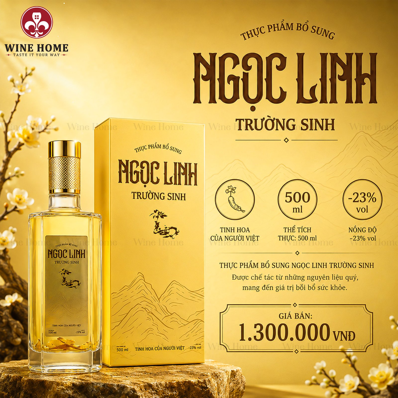 Rượu Sâm Ngọc Linh Trường Sinh Yellow – Tăng Cường Sức Khỏe, Quà Tặng Cao Cấp