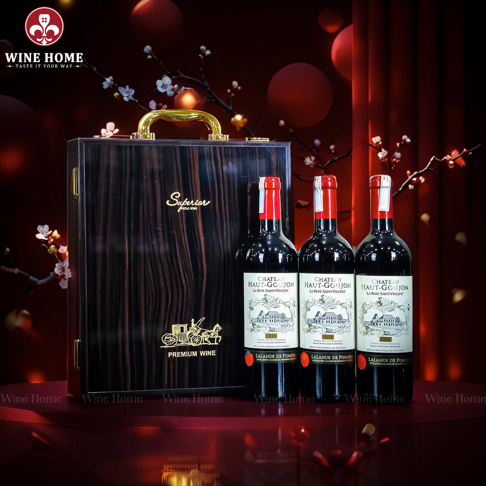 Hộp quà rượu vang 3 chai Chateau Haut Goujon – Tặng phẩm thượng hạng mang đậm phong cách Bordeaux