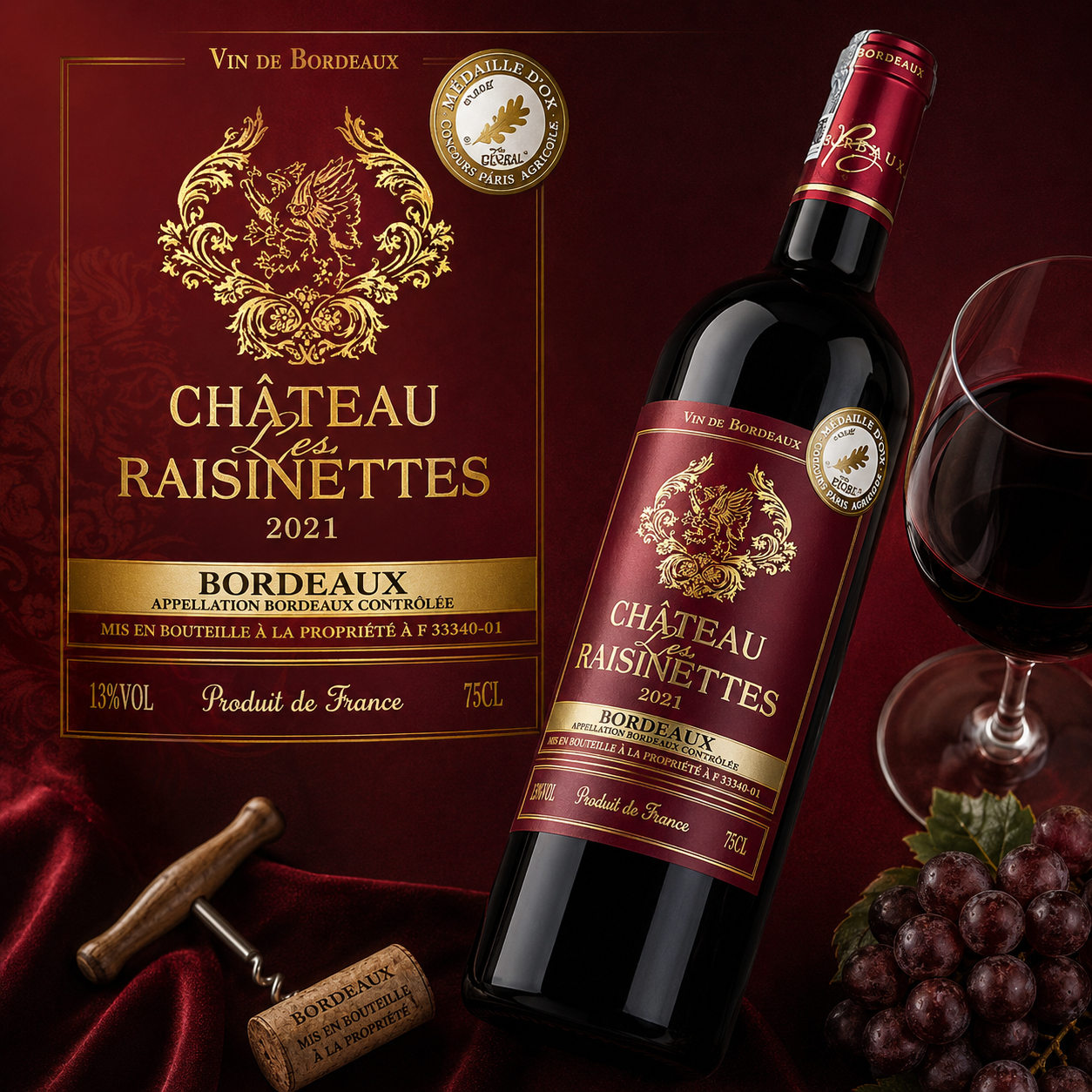 Chateau Les Raisinettes Bordeaux 2021 | Rượu Vang Pháp Bordeaux A.O.C Thanh Lịch | Rượu Vang Wine Home CHATEAU LES RAISINETTES BORDEAUX 2021