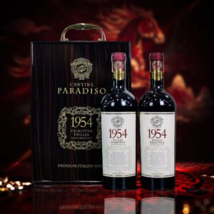 Hộp quà rượu vang 2 chai 1954 Primitivo – Phiên bản hộp quà gỗ sơn mài sang trọng, quà tặng đẳng cấp | Rượu Vang Wine Home Hộp quà rượu vang 2 chai 1954 Primitivo