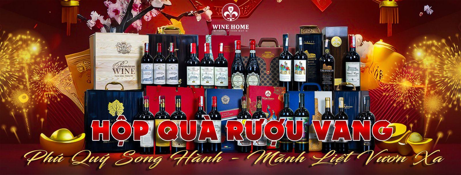 Hộp quà rượu vang biếu Tết