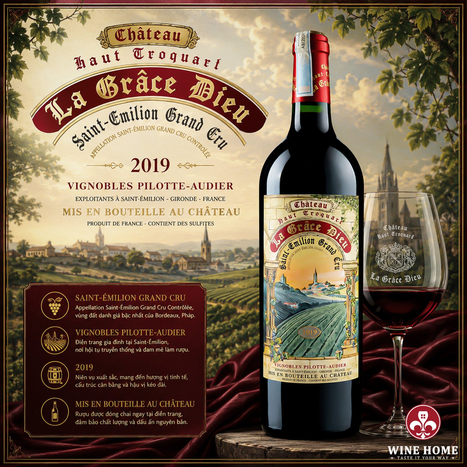 Rượu vang Pháp Château La Grâce Dieu 2019 – Saint-Émilion Grand Cru tinh tế | Rượu Vang Wine Home Rượu vang Pháp Château La Grâce Dieu 2019 – Saint-Émilion Grand Cru tinh tế