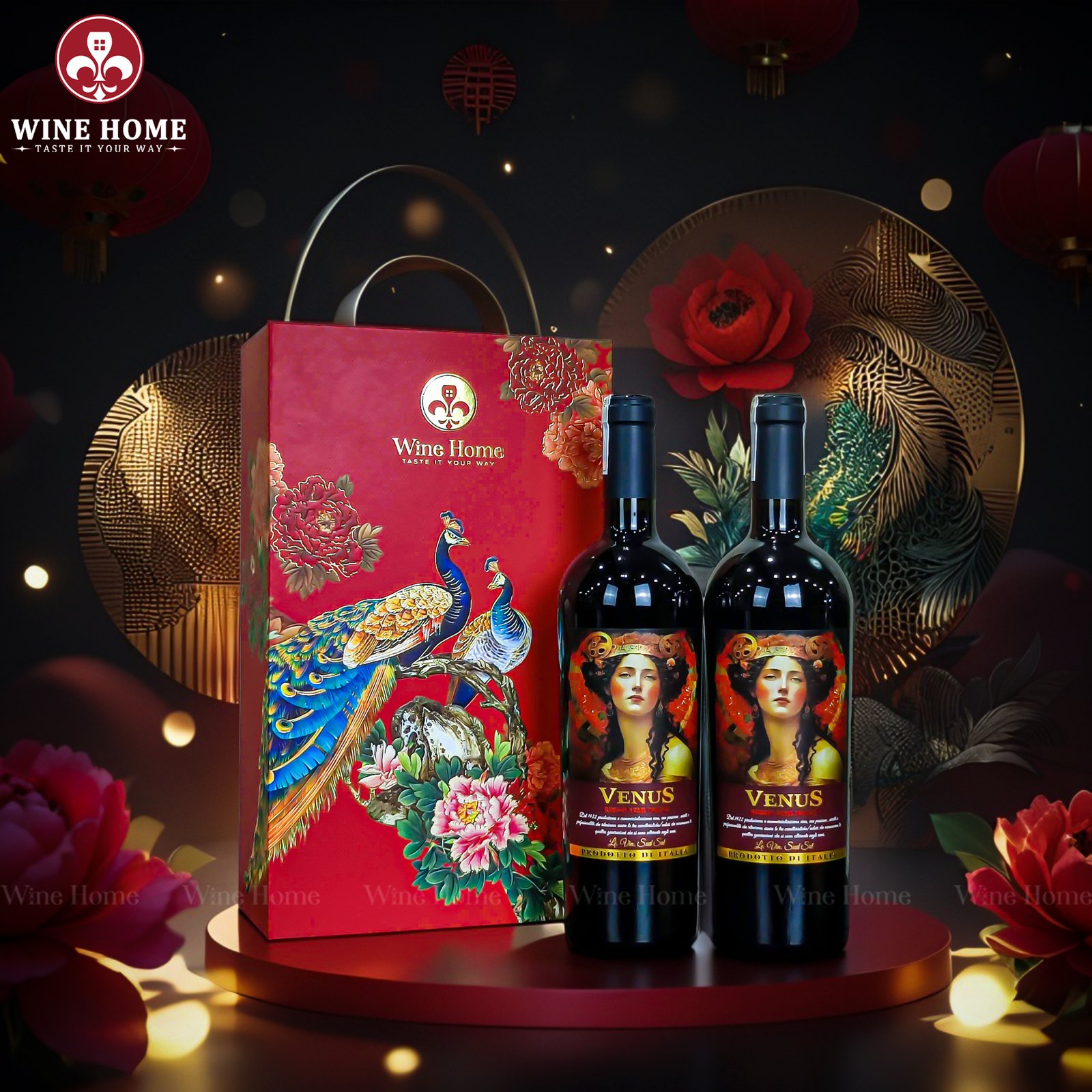 Hộp Quà Rượu Vang 2 Chai Venus Rosso Semi Dolce – Quà Tặng Sang Trọng Cho Dịp Đặc Biệt