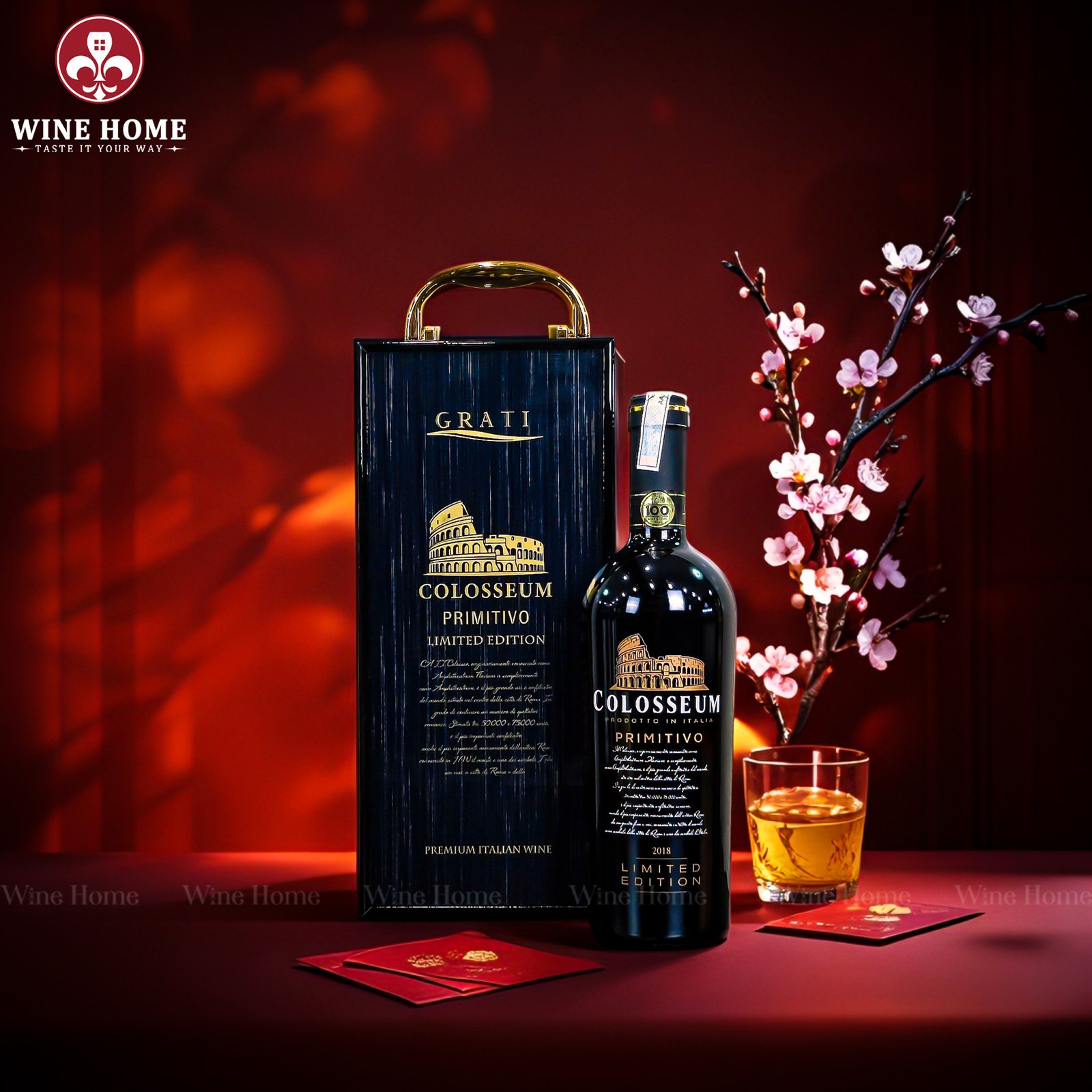 Hộp quà rượu vang 1 chai Colosseum Primitivo – Món quà sang trọng mang tinh thần chiến binh La Mã