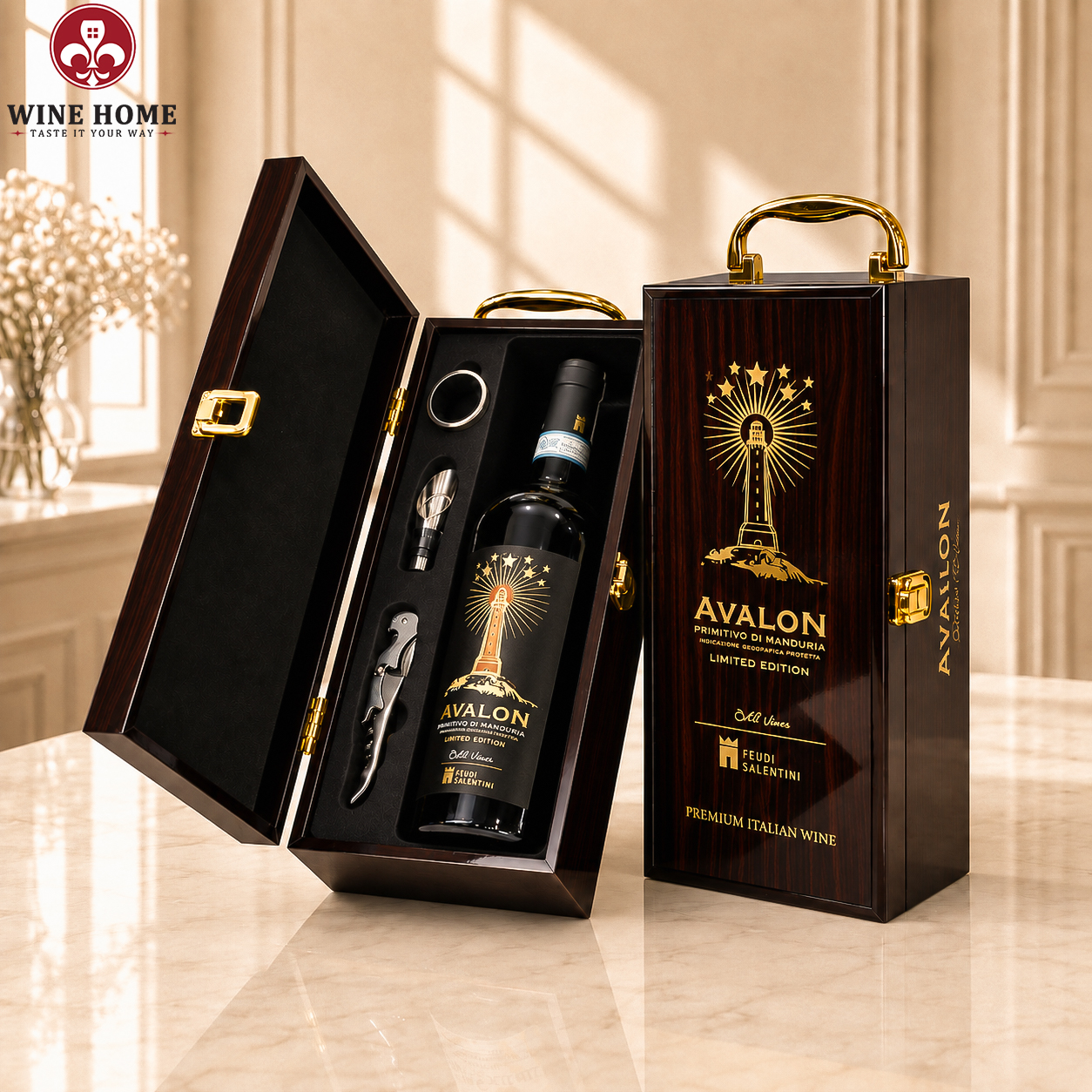 Hộp Quà Rượu Vang 1 Chai Avalon Primitivo di Manduria Old Vines - Feudi Salentini | Rượu Vang Wine Home Hộp quà rượu vang 1 chai Avalon Primitivo di Manduria Old Vines