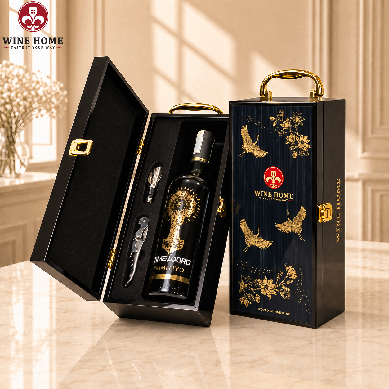 Hộp Quà Rượu Vang 1 chai Timelord Primitivo - Grati | Rượu Vang Wine Home Hộp Quà Rượu Vang 1 chai Timelord Primitivo - Grati