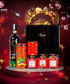 Hộp Quà Tết Rượu Hạt Hộp Gỗ Sơn Mài 3 Ngăn Nâu 04