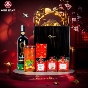 Hộp Quà Tết Rượu Hạt Hộp Gỗ Sơn Mài 3 Ngăn Nâu 04