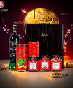 Hộp Quà Tết Rượu Hạt Hộp Gỗ Sơn Mài 3 Ngăn Nâu 06