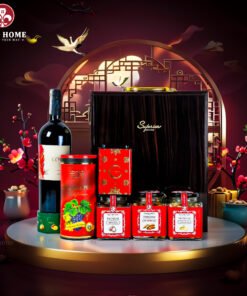 Hộp Quà Tết Rượu Hạt Hộp Gỗ Sơn Mài 3 Ngăn Nâu 05