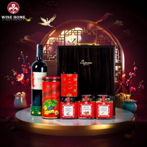 Hộp Quà Tết Rượu Hạt Hộp Gỗ Sơn Mài 3 Ngăn Nâu 05