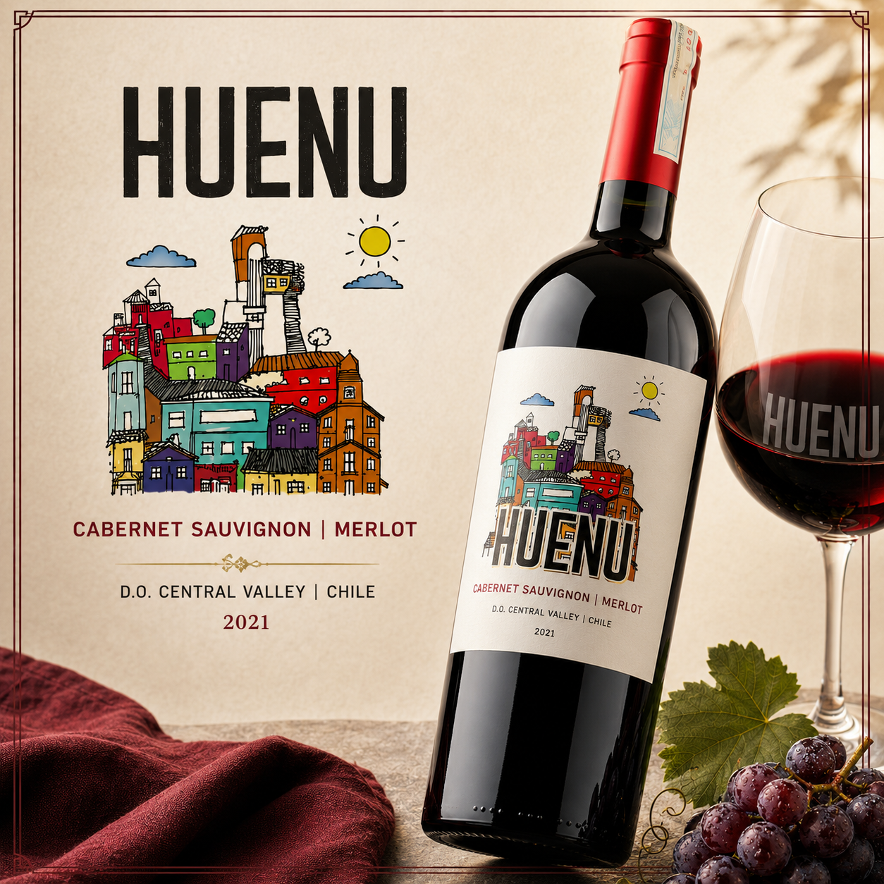 Huenu Cabernet Sauvignon Merlot – Rượu Vang Đỏ Chile Cân Bằng, Mềm Mại Và Dễ Uống | Rượu Vang Wine Home Huenu Cabernet Sauvignon Merlot – Vang Đỏ Chile Dễ Uống Cho Mọi Dịp