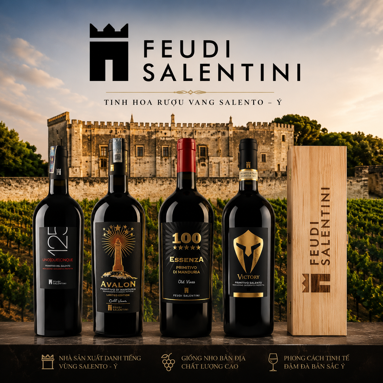 Rượu Vang Ý Avalon Primitivo di Manduria – Tuyệt Tác Vang Ý Old Vines Đẳng Cấp | Rượu Vang Wine Home Thương hiệu rượu vang Feudi Salentini