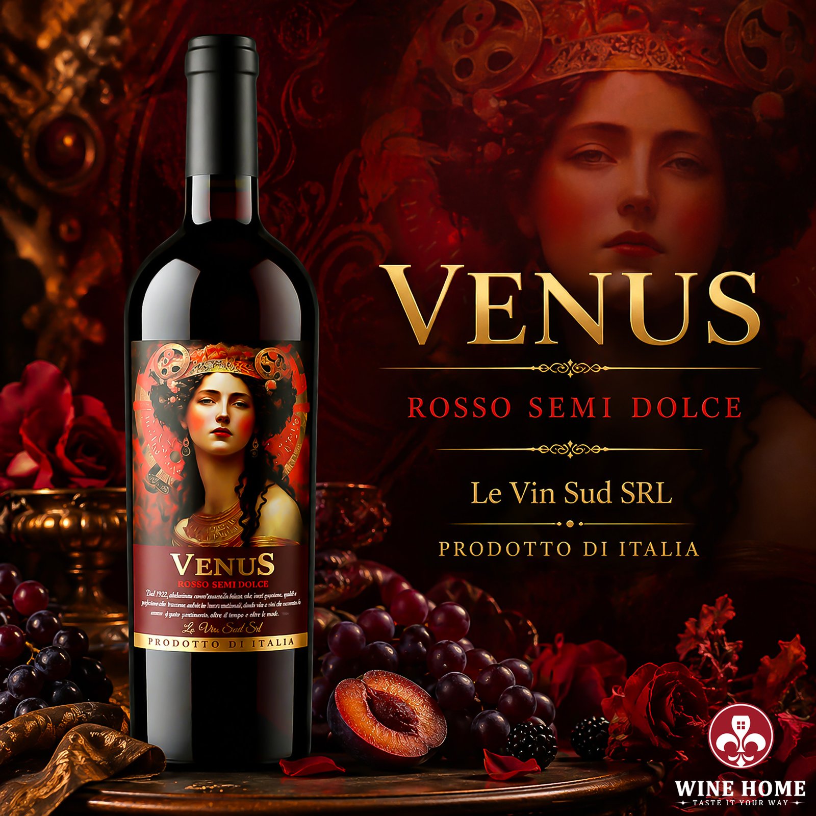 Rượu Vang Ngọt Venus Rosso Semi Dolce – Rượu vang đỏ ngọt Ý từ Puglia, mềm mại quyến rũ từ Le Vin Sud | Rượu Vang Wine Home Venus Rosso Semi Dolce – Vẻ đẹp ngọt ngào từ vùng Puglia nước Ý