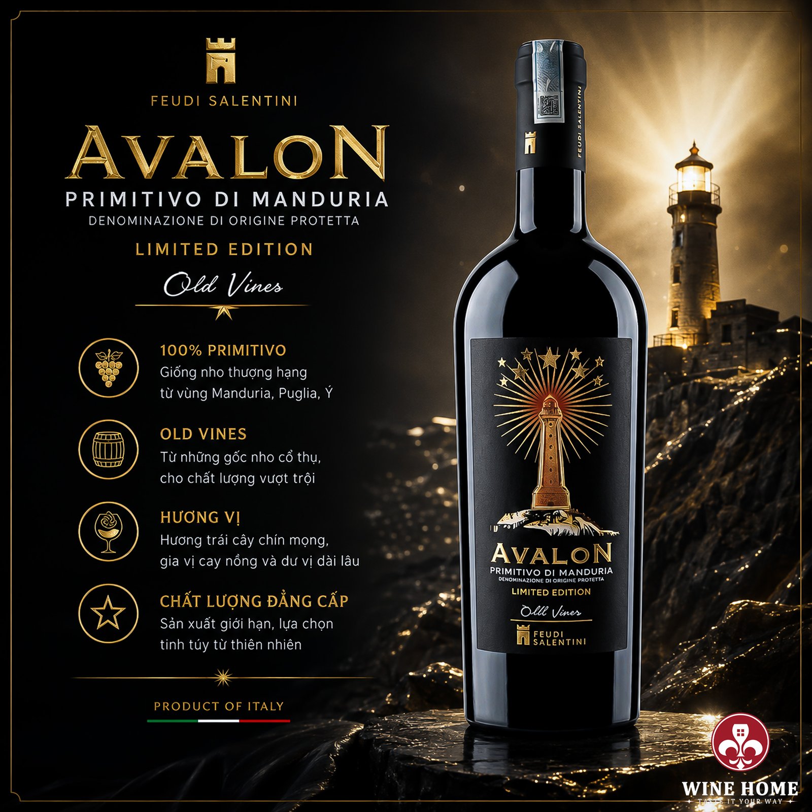 Rượu Vang Ý Avalon Primitivo di Manduria – Tuyệt Tác Vang Ý Old Vines Đẳng Cấp | Rượu Vang Wine Home Rượu Vang Ý Avalon Primitivo di Manduria – Tuyệt Tác Vang Ý Old Vines Đẳng Cấp