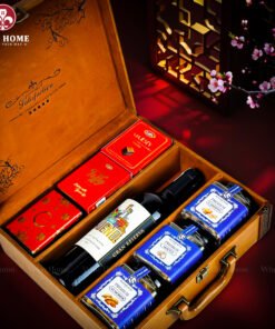 Hộp Quà Tết Rượu Hạt 3 Ngăn Da Nâu Classic 01