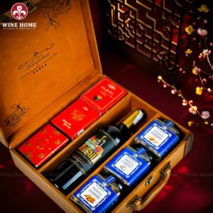 Hộp Quà Tết Rượu Hạt 3 Ngăn Da Nâu Classic 02