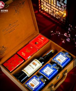Hộp Quà Tết Rượu Hạt 3 Ngăn Da Nâu Classic 03
