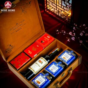 Hộp Quà Tết Rượu Hạt 3 Ngăn Da Nâu Classic 03