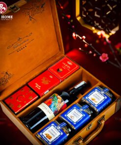 Hộp Quà Tết Rượu Hạt 3 Ngăn Da Nâu Classic 04