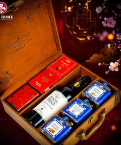 Hộp Quà Tết Rượu Hạt 3 Ngăn Da Nâu Classic 06