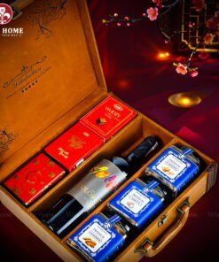 Hộp Quà Tết Rượu Hạt 3 Ngăn Da Nâu Classic 07